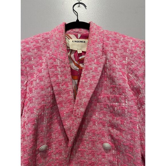 AUTH L'AGENCE Houndstooth Checked Tweed Cropped Jacket Blazer Coat 12 - Picture 5 of 9